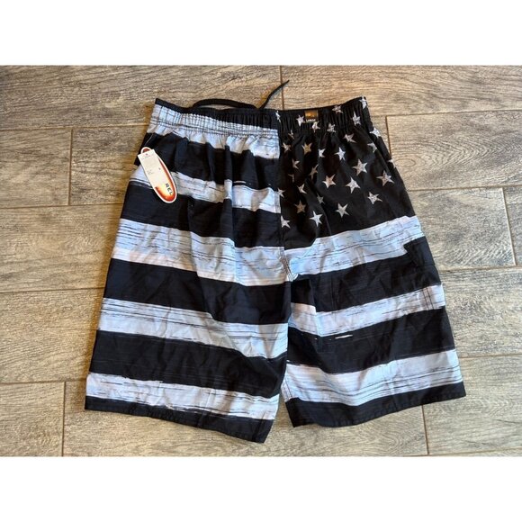 NWT US Apparel Swim Trunks Black Old‎ Glory American Flag USA Large Olympics - Picture 12 of 12